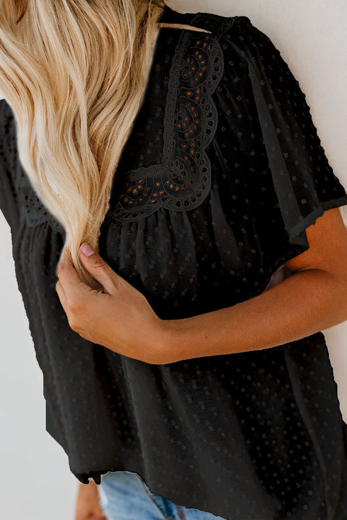 Flutter Sleeves Sheer Textured Babydoll Top